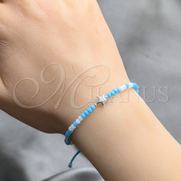 Pulsera Bolo Ajustable 03.426.0061.07 Plata Rodinada, Diseño de Bola y Estrella, con Cristal Turquoise, Pulido, Tono Plateado (Grosor 04 MM, 7 Pulgadas de Largo)