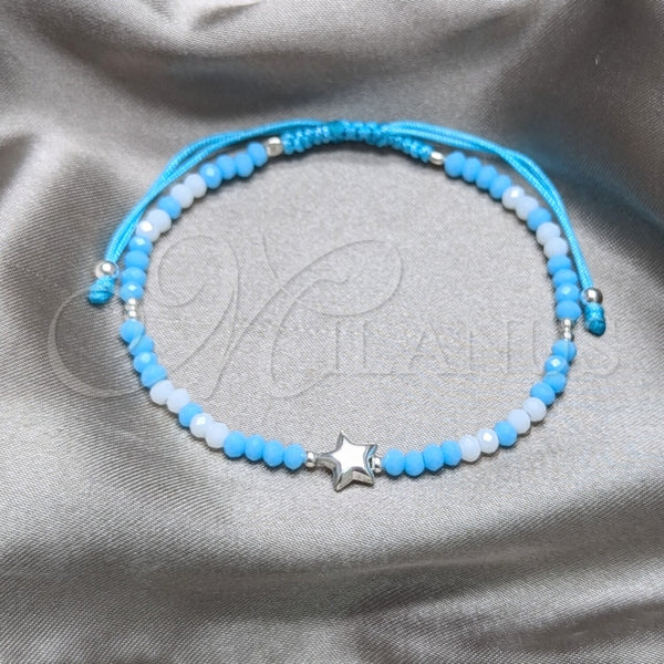 Pulsera Bolo Ajustable 03.426.0061.07 Plata Rodinada, Diseño de Bola y Estrella, con Cristal Turquoise, Pulido, Tono Plateado (Grosor 04 MM, 7 Pulgadas de Largo)
