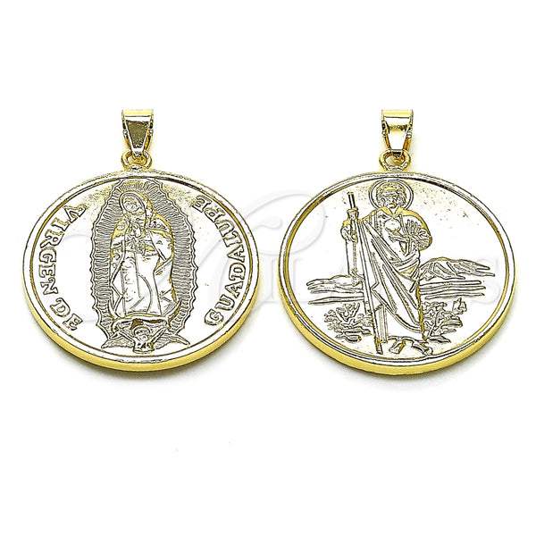 Dije Religioso 05.427.0001 Oro Laminado, Diseño de Guadalupe y San Judas, Pulido, Tono Dorado