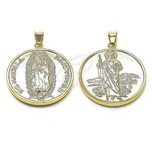 Dije Religioso 05.427.0001 Oro Laminado, Diseño de Guadalupe y San Judas, Pulido, Tono Dorado