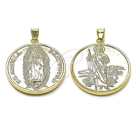 Dije Religioso 05.427.0001 Oro Laminado, Diseño de Guadalupe y San Judas, Pulido, Tono Dorado