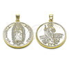 Dije Religioso 05.427.0001 Oro Laminado, Diseño de Guadalupe y San Judas, Pulido, Tono Dorado