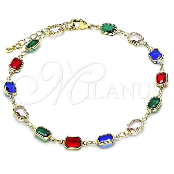 Tobillera Elegante 03.326.0026.10 Oro Laminado, con Multicolor Cristal, Pulido, Tono Dorado (07 MM Thickness, 10 Inches Length)