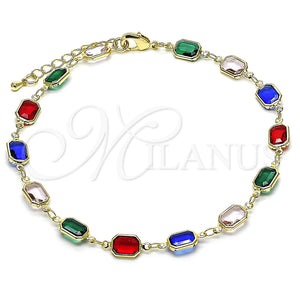 Tobillera Elegante 03.326.0026.10 Oro Laminado, con Multicolor Cristal, Pulido, Tono Dorado (07 MM Thickness, 10 Inches Length)