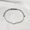 Pulsera Bolo Ajustable 03.426.0065.07 Plata Rodinada, Diseño de Bola, con Perla Blanca y Cristal Light Grey Opal, Algodón, Tono Plateado (Grosor 08 MM, 7 Pulgadas de Largo)