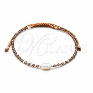 Pulsera Bolo Ajustable 03.426.0064.1.07 Plata Rodinada, Diseño de Bola, con Perla Blanca y Cristal Turmalina, Algodón, Tono Plateado (Grosor 08 MM, 7 Pulgadas de Largo)