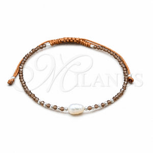 Pulsera Bolo Ajustable 03.426.0064.1.07 Plata Rodinada, Diseño de Bola, con Perla Blanca y Cristal Turmalina, Algodón, Tono Plateado (Grosor 08 MM, 7 Pulgadas de Largo)