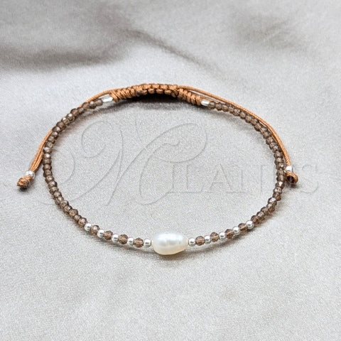 Pulsera Bolo Ajustable 03.426.0064.1.07 Plata Rodinada, Diseño de Bola, con Perla Blanca y Cristal Turmalina, Algodón, Tono Plateado (Grosor 08 MM, 7 Pulgadas de Largo)