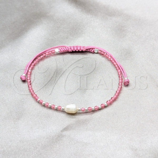 Pulsera Bolo Ajustable 03.426.0064.2.07 Plata Rodinada, Diseño de Bola, con Perla Blanca y Cristal Rodolito Claro, Algodón, Tono Plateado (Grosor 08 MM, 7 Pulgadas de Largo)