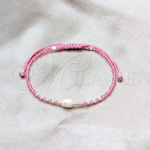 Pulsera Bolo Ajustable 03.426.0064.2.07 Plata Rodinada, Diseño de Bola, con Perla Blanca y Cristal Rodolito Claro, Algodón, Tono Plateado (Grosor 08 MM, 7 Pulgadas de Largo)