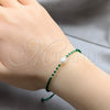Pulsera Bolo Ajustable 03.426.0064.3.07 Plata Rodinada, Diseño de Bola, con Perla Blanca y Cristal Verde, Algodón, Tono Plateado (Grosor 08 MM, 7 Pulgadas de Largo)