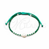 Pulsera Bolo Ajustable 03.426.0064.3.07 Plata Rodinada, Diseño de Bola, con Perla Blanca y Cristal Verde, Algodón, Tono Plateado (Grosor 08 MM, 7 Pulgadas de Largo)