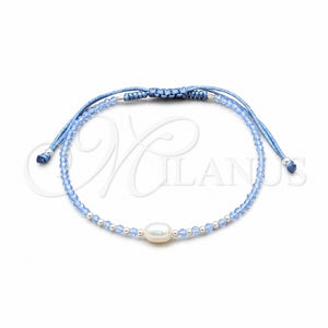Pulsera Bolo Ajustable 03.426.0064.4.07 Plata Rodinada, Diseño de Bola, con Perla Blanca y Cristal Zafiro Claro, Algodón, Tono Plateado (Grosor 08 MM, 7 Pulgadas de Largo)