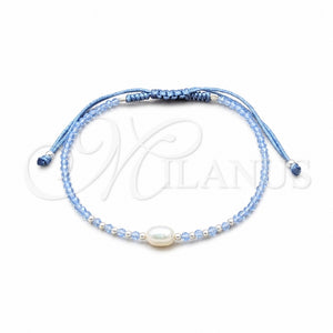 Pulsera Bolo Ajustable 03.426.0064.4.07 Plata Rodinada, Diseño de Bola, con Perla Blanca y Cristal Zafiro Claro, Algodón, Tono Plateado (Grosor 08 MM, 7 Pulgadas de Largo)