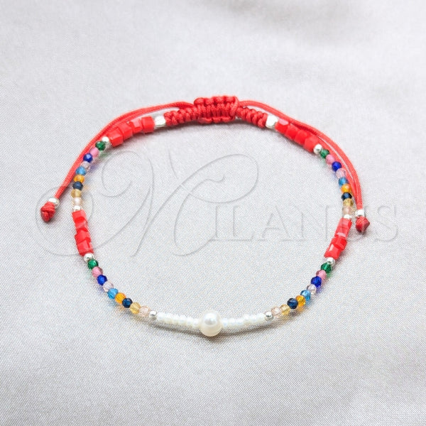 Pulsera Bolo Ajustable 03.426.0068.07 Plata Rodinada, Diseño de Bola, con Perla Blanca y Cristal Multicolor, Pulido, Tono Plateado (Grosor 06 MM, 7 Pulgadas de Largo)