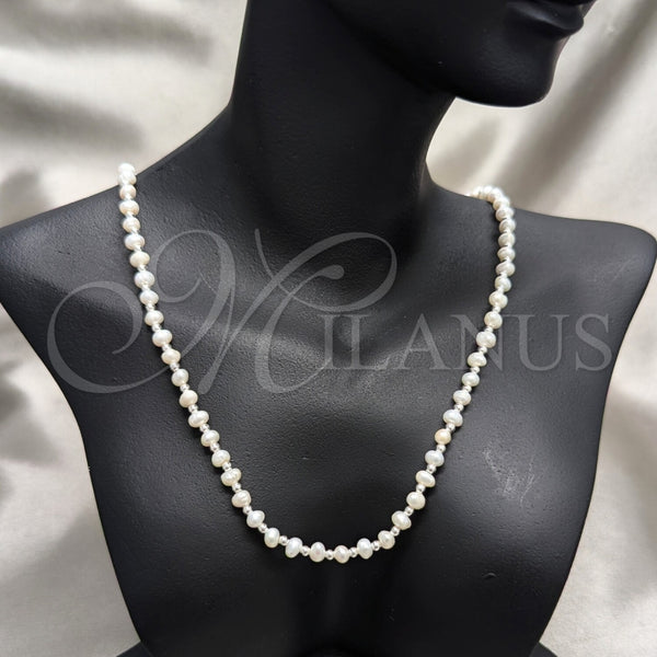 Gargantilla Elegante 04.392.0001.20 Plata Rodinada, Diseño de Bola, con Perla Blanca, Pulido, Tono Plateado (Grosor 06 MM, 20 Pulgadas de Largo)