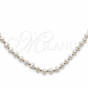 Gargantilla Elegante 04.392.0001.20 Plata Rodinada, Diseño de Bola, con Perla Blanca, Pulido, Tono Plateado (Grosor 06 MM, 20 Pulgadas de Largo)