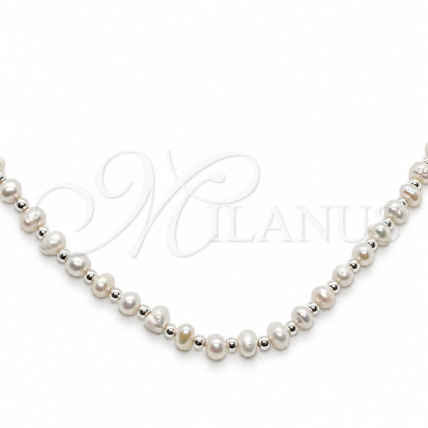 Gargantilla Elegante 04.392.0001.20 Plata Rodinada, Diseño de Bola, con Perla Blanca, Pulido, Tono Plateado (Grosor 06 MM, 20 Pulgadas de Largo)