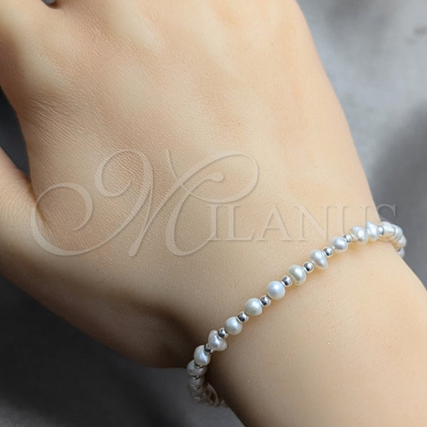 Pulsera Elegante 04.392.0001.07 Plata Rodinada, Diseño de Bola, con Perla Blanca, Pulido, Tono Plateado (Grosor 06 MM, 7 Pulgadas de Largo)