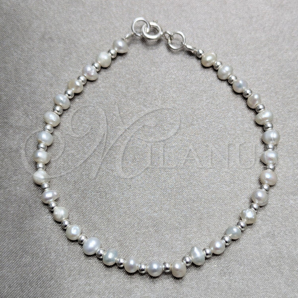 Pulsera Elegante 04.392.0001.07 Plata Rodinada, Diseño de Bola, con Perla Blanca, Pulido, Tono Plateado (Grosor 06 MM, 7 Pulgadas de Largo)