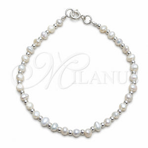 Pulsera Elegante 04.392.0001.07 Plata Rodinada, Diseño de Bola, con Perla Blanca, Pulido, Tono Plateado (Grosor 06 MM, 7 Pulgadas de Largo)