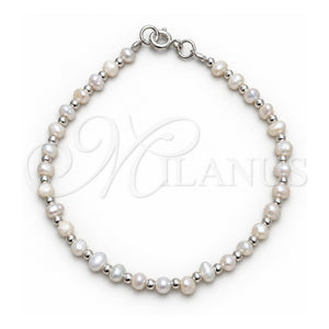Pulsera Elegante 04.392.0001.07 Plata Rodinada, Diseño de Bola, con Perla Blanca, Pulido, Tono Plateado (Grosor 06 MM, 7 Pulgadas de Largo)