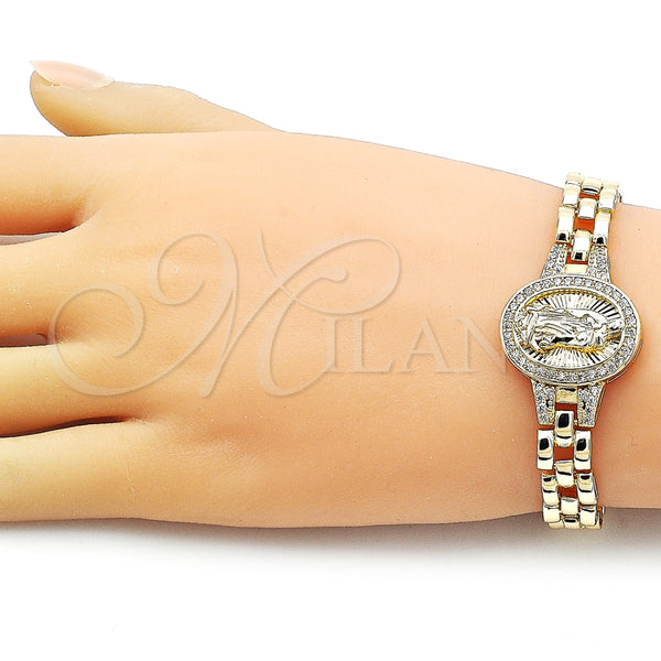Pulsera Elegante 03.97.0001.08 Oro Laminado, Diseño de Guadalupe, con Blanca Zirconia Cubica, Diamantado, Tono Dorado (09 MM Thickness, 8 Inches Length)