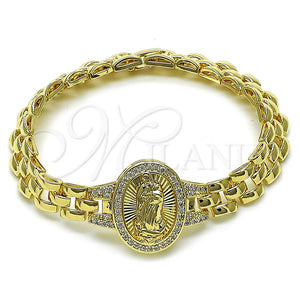Pulsera Elegante 03.97.0001.08 Oro Laminado, Diseño de Guadalupe, con Blanca Zirconia Cubica, Diamantado, Tono Dorado (09 MM Thickness, 8 Inches Length)