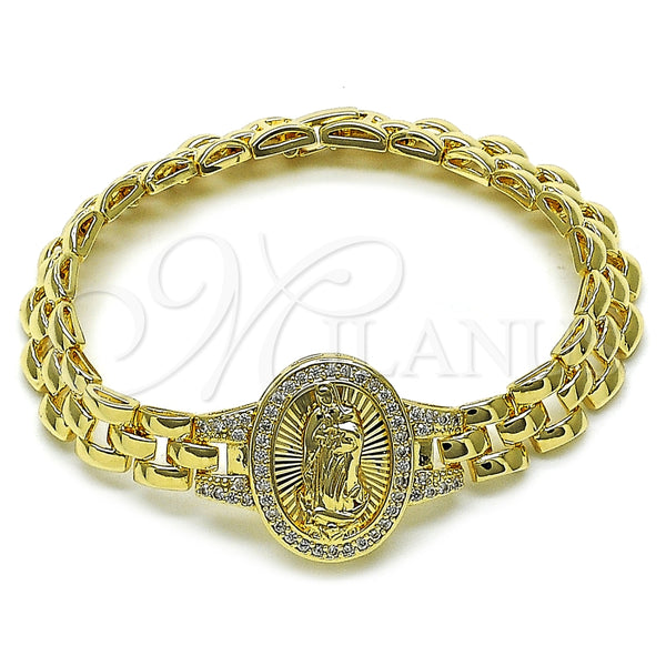 Pulsera Elegante 03.97.0001.08 Oro Laminado, Diseño de Guadalupe, con Blanca Zirconia Cubica, Diamantado, Tono Dorado (09 MM Thickness, 8 Inches Length)