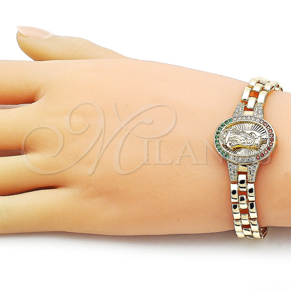 Pulsera Elegante 03.97.0001.1.08 Oro Laminado, Diseño de Guadalupe, con Multicolor Zirconia Cubica, Diamantado, Tono Dorado (09 MM Thickness, 8 Inches Length)
