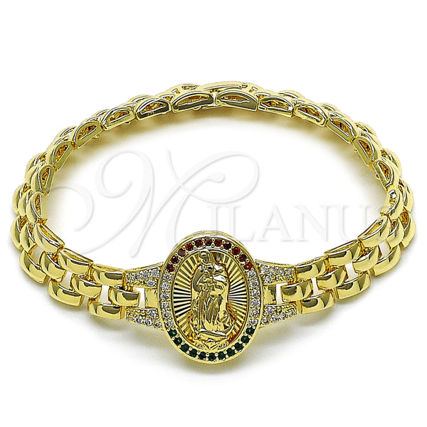 Pulsera Elegante 03.97.0001.1.08 Oro Laminado, Diseño de Guadalupe, con Multicolor Zirconia Cubica, Diamantado, Tono Dorado (09 MM Thickness, 8 Inches Length)