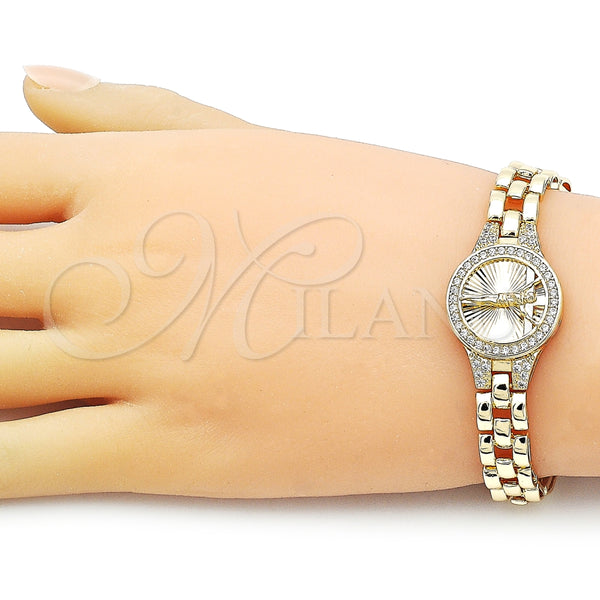 Pulsera Elegante 03.97.0002.08 Oro Laminado, Diseño de Jesus y Crucifijo, con Blanca Zirconia Cubica, Diamantado, Tono Dorado (09 MM Thickness, 8 Inches Length)