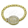 Pulsera Elegante 03.97.0003.08 Oro Laminado, Diseño de Guadalupe y Baguette, con Blanca Zirconia Cubica, Diamantado, Tono Dorado (07 MM Thickness, 8 Inches Length)