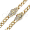 Pulsera Elegante 03.97.0004.08 Oro Laminado, Diseño de Guadalupe y Cruz, con Blanca Zirconia Cubica, Diamantado, Tono Dorado (09 MM Thickness, 8 Inches Length)