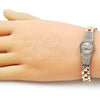 Pulsera Elegante 03.97.0004.1.08 Oro Laminado, Diseño de Guadalupe y Cruz, con Multicolor and Blanca Zirconia Cubica, Diamantado, Tono Dorado (09 MM Thickness, 8 Inches Length)