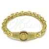 Pulsera Elegante 03.97.0004.1.08 Oro Laminado, Diseño de Guadalupe y Cruz, con Multicolor and Blanca Zirconia Cubica, Diamantado, Tono Dorado (09 MM Thickness, 8 Inches Length)