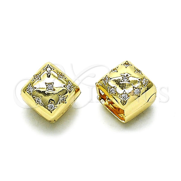 Argolla Huggie 02.195.0330.12 Oro Laminado, Diseño de Trébol de Cuatro Hojas y Estrella, con Blanca Zirconia Cubica, Pulido, Tono Dorado