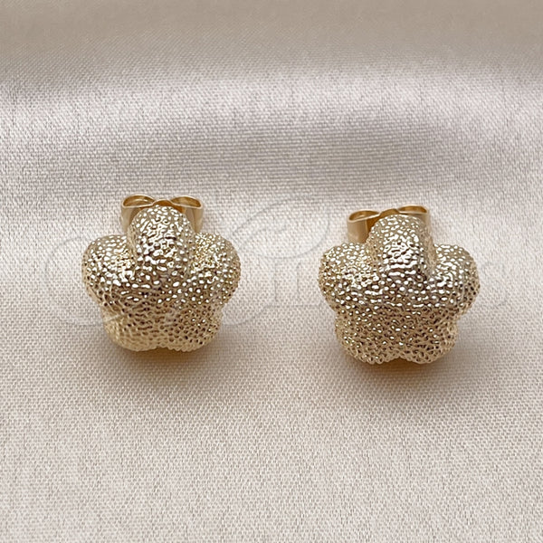 Arete Dormilona 02.202.0006 Oro Laminado, Diseño de Flor, Mate, Tono Dorado