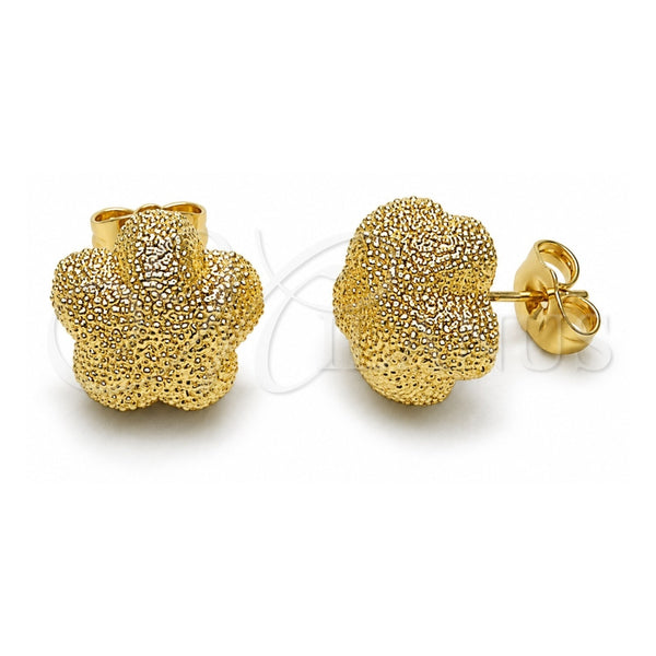Arete Dormilona 02.202.0006 Oro Laminado, Diseño de Flor, Mate, Tono Dorado