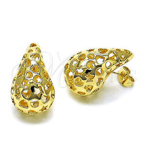 Arete Dormilona 02.202.0016 Oro Laminado, Diseño de Gota y Corazón, Pulido, Tono Dorado