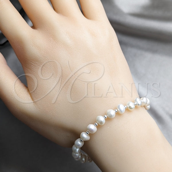 Pulsera Elegante 03.392.0027.07 Plata Rodinada, Diseño de Bola, con Perla Blanca, Pulido, Tono Plateado (Grosor 08 MM, 7 Pulgadas de Largo)