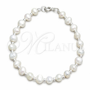 Pulsera Elegante 03.392.0027.07 Plata Rodinada, Diseño de Bola, con Perla Blanca, Pulido, Tono Plateado (Grosor 08 MM, 7 Pulgadas de Largo)