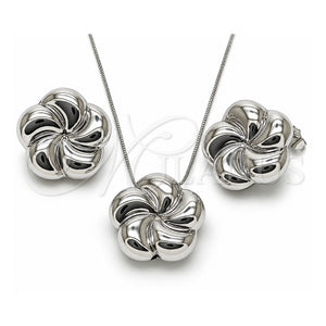 Juego de Arete y Dije de Adulto 10.428.0001.1 Oro Laminado Blanco, Diseño de Flor y Hueco, Pulido, Rodinado