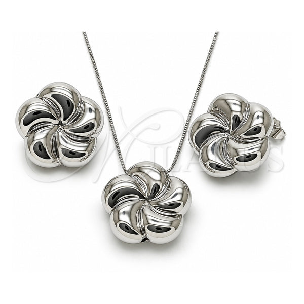 Juego de Arete y Dije de Adulto 10.428.0001.1 Oro Laminado Blanco, Diseño de Flor y Hueco, Pulido, Rodinado
