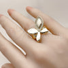 Anillo Multi Piedra 01.428.0003 Oro Laminado, Diseño de Oja y Mariposa, con Blanca Micro Pave, Pulido, Tono Dorado (One size fits all)