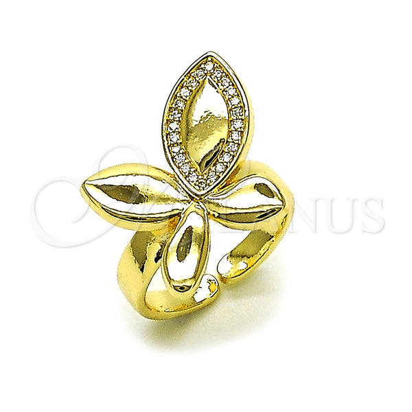 Anillo Multi Piedra 01.428.0003 Oro Laminado, Diseño de Oja y Mariposa, con Blanca Micro Pave, Pulido, Tono Dorado (One size fits all)