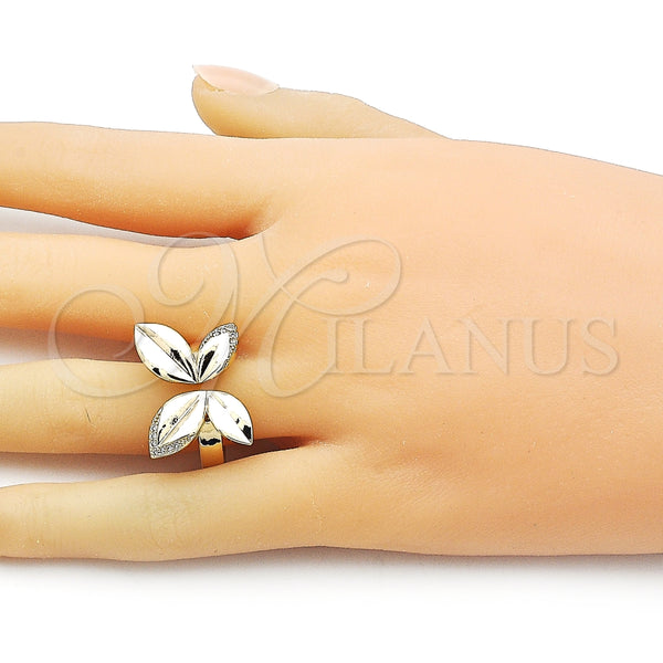 Anillo Multi Piedra 01.428.0004 Oro Laminado, Diseño de Oja y Mariposa, con Blanca Micro Pave, Pulido, Tono Dorado (One size fits all)