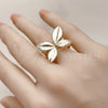 Anillo Multi Piedra 01.428.0004 Oro Laminado, Diseño de Oja y Mariposa, con Blanca Micro Pave, Pulido, Tono Dorado (One size fits all)