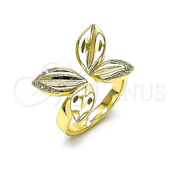 Anillo Multi Piedra 01.428.0004 Oro Laminado, Diseño de Oja y Mariposa, con Blanca Micro Pave, Pulido, Tono Dorado (One size fits all)