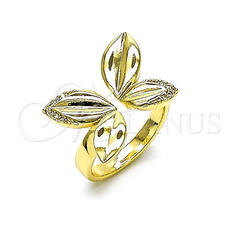 Anillo Multi Piedra 01.428.0004 Oro Laminado, Diseño de Oja y Mariposa, con Blanca Micro Pave, Pulido, Tono Dorado (One size fits all)